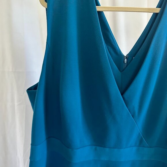 Classiques Entier Women's Plus 24W Peacock Blue Double V-Neck Dress - Picture 3 of 7